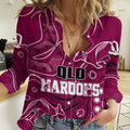 Personalised QLD Maroons Rugby Indigenous Women Casual Shirt Kangaroo Mix Boomerang LT7
