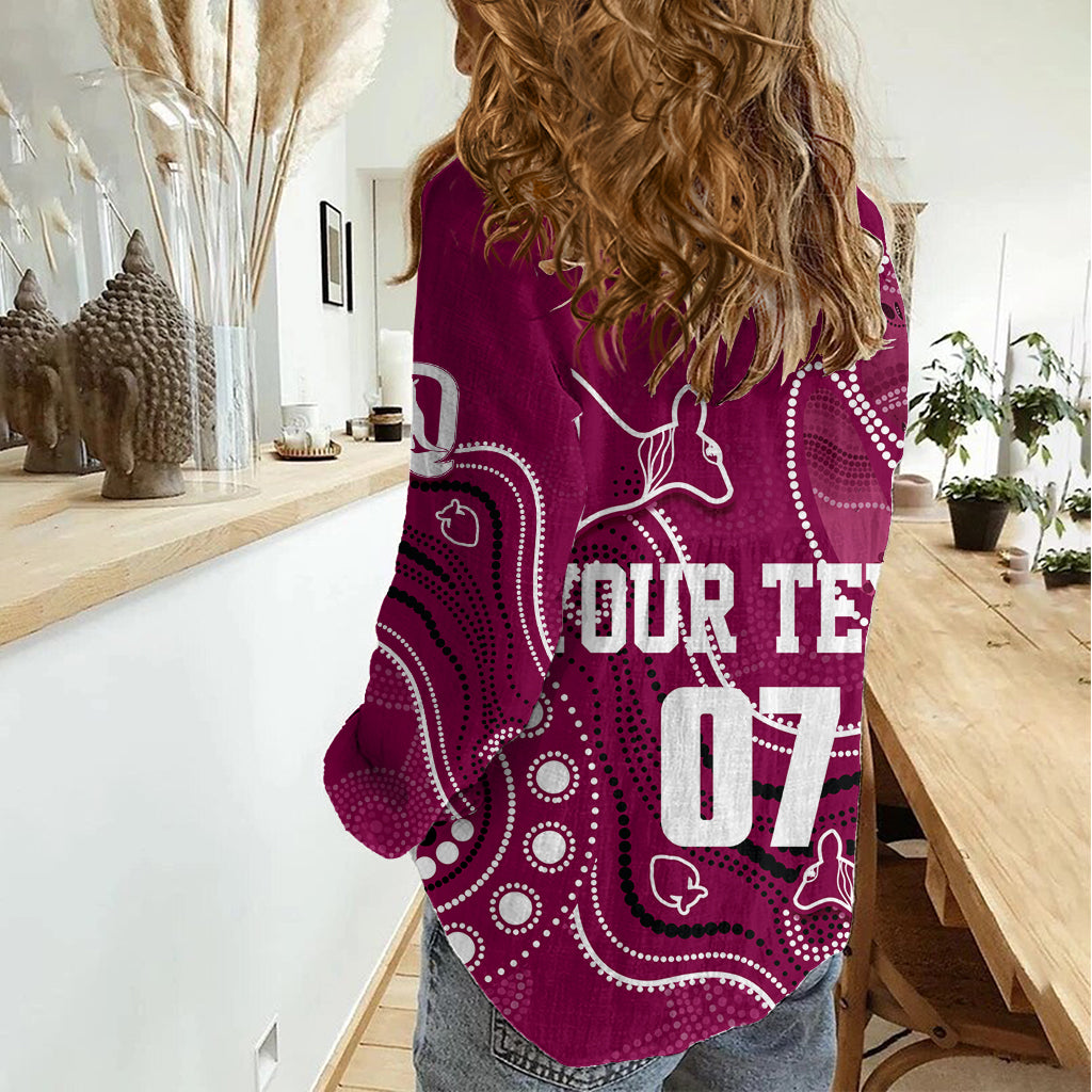Personalised QLD Maroons Rugby Indigenous Women Casual Shirt Kangaroo Mix Boomerang LT7