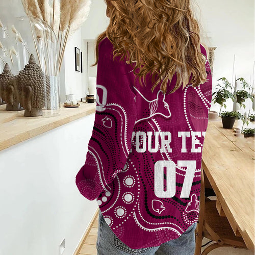 Personalised QLD Maroons Rugby Indigenous Women Casual Shirt Kangaroo Mix Boomerang LT7