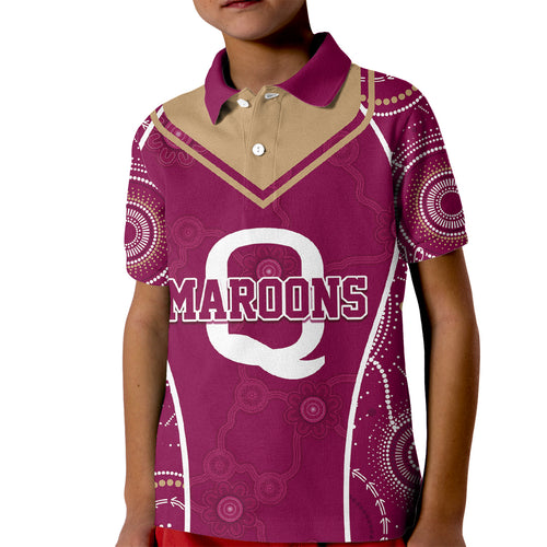 personalised-qld-maroons-rugby-indigenous-kid-polo-shirt-state-of-origin-canetoads