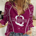 Personalised QLD Maroons Rugby Indigenous Women Casual Shirt State Of Origin Canetoads LT7