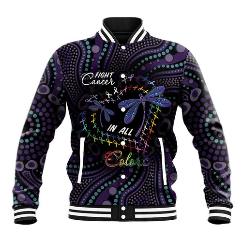 Fight Cancer In All Colors Australia Indigenous Baseball Jacket Dragonflies Aboriginal Art