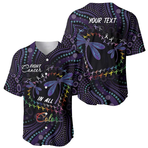 Fight Cancer In All Colors Australia Indigenous Baseball Jersey Dragonflies Aboriginal Art