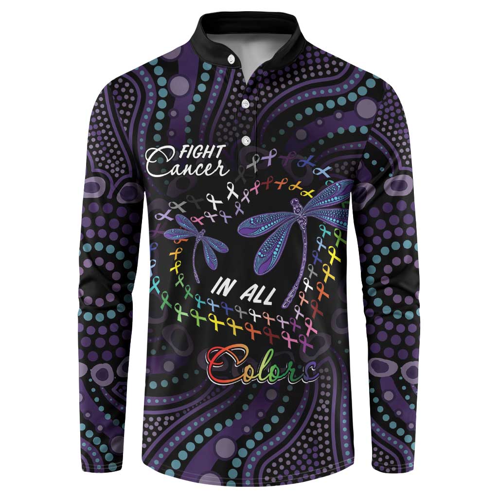 Fight Cancer In All Colors Australia Indigenous Button Sweatshirt Dragonflies Aboriginal Art