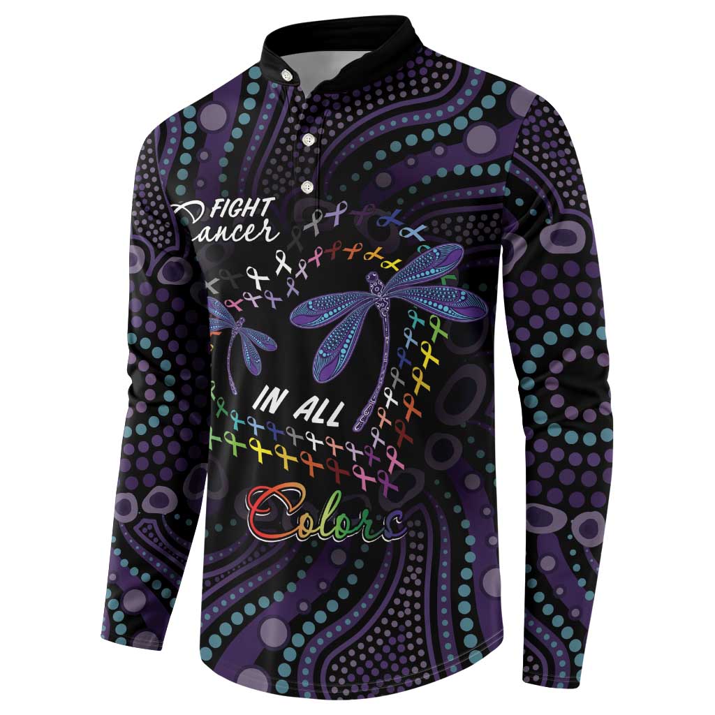 Fight Cancer In All Colors Australia Indigenous Button Sweatshirt Dragonflies Aboriginal Art