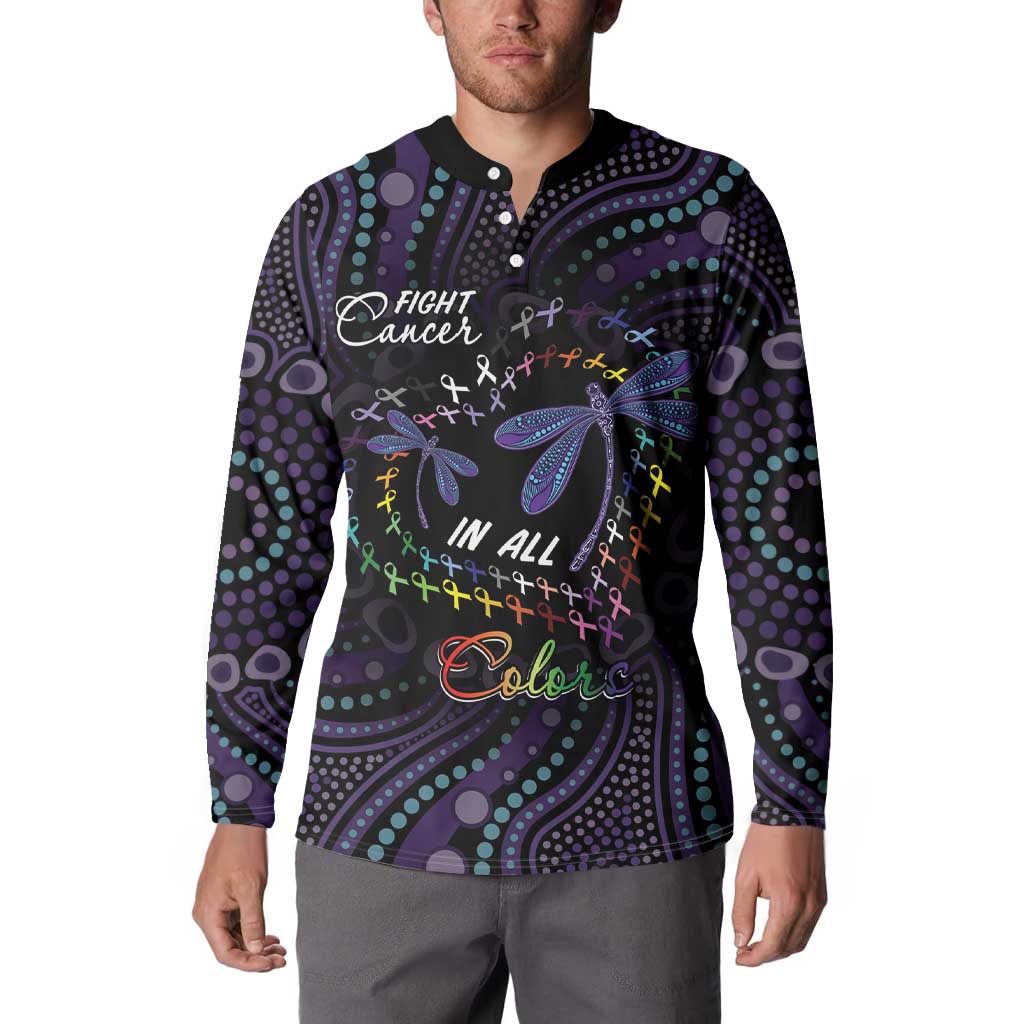Fight Cancer In All Colors Australia Indigenous Button Sweatshirt Dragonflies Aboriginal Art