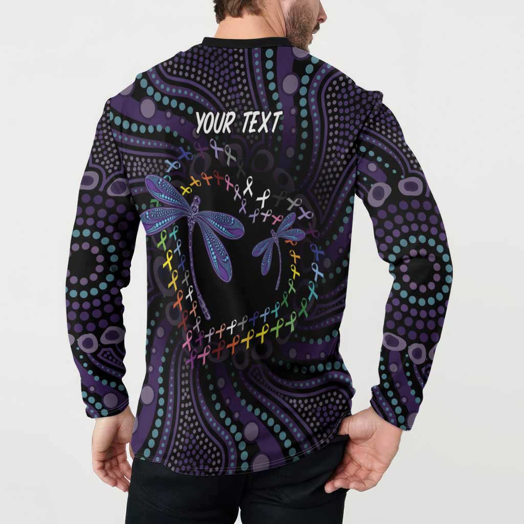 Fight Cancer In All Colors Australia Indigenous Button Sweatshirt Dragonflies Aboriginal Art