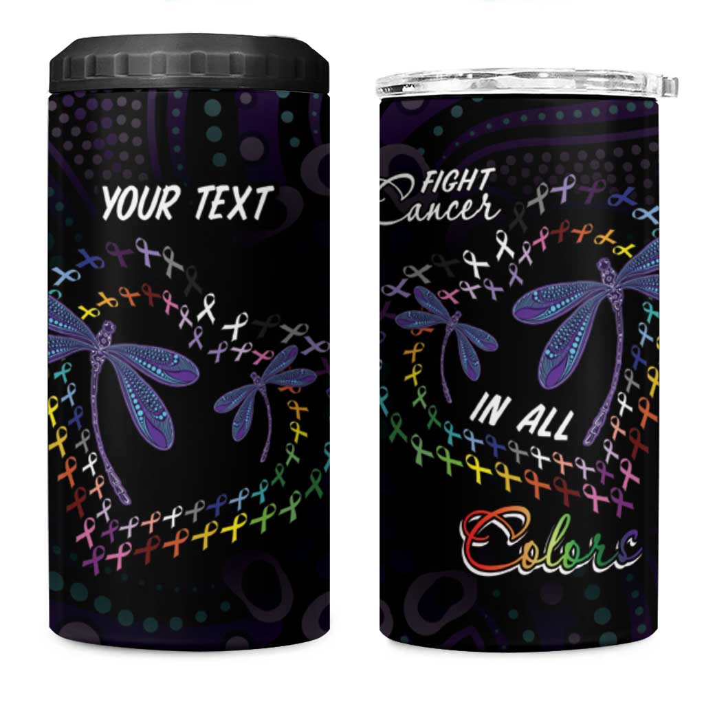 Fight Cancer In All Colors Australia Indigenous 4 in 1 Can Cooler Tumbler Dragonflies Aboriginal Art