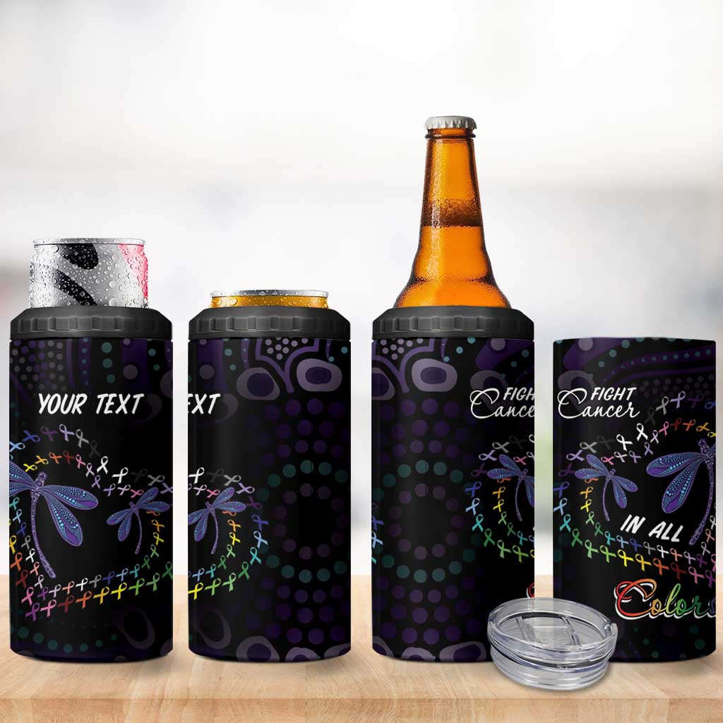 Fight Cancer In All Colors Australia Indigenous 4 in 1 Can Cooler Tumbler Dragonflies Aboriginal Art