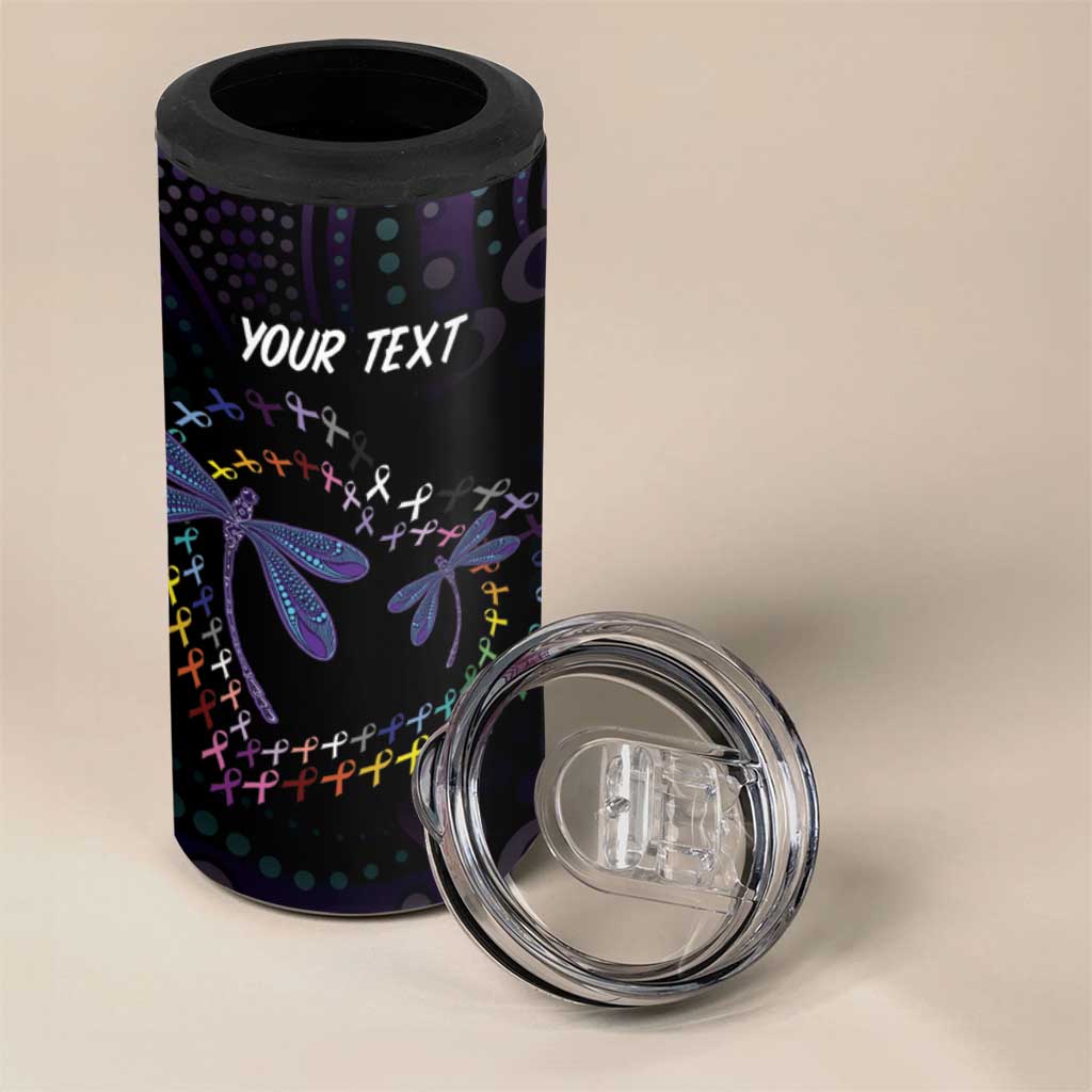 Fight Cancer In All Colors Australia Indigenous 4 in 1 Can Cooler Tumbler Dragonflies Aboriginal Art