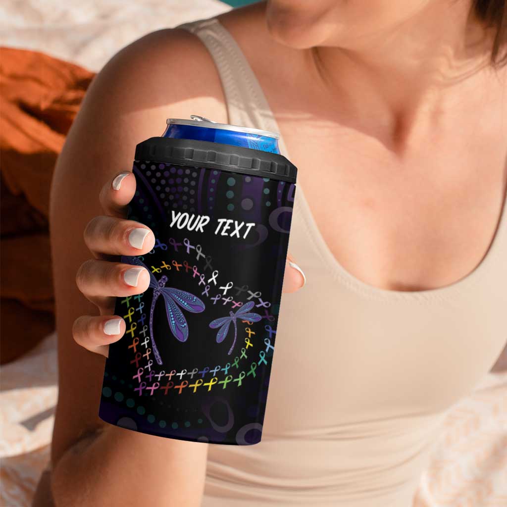 Fight Cancer In All Colors Australia Indigenous 4 in 1 Can Cooler Tumbler Dragonflies Aboriginal Art