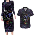 Fight Cancer In All Colors Australia Indigenous Couples Matching Long Sleeve Bodycon Dress and Hawaiian Shirt Dragonflies Aboriginal Art