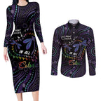Fight Cancer In All Colors Australia Indigenous Couples Matching Long Sleeve Bodycon Dress and Long Sleeve Button Shirt Dragonflies Aboriginal Art