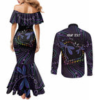 Fight Cancer In All Colors Australia Indigenous Couples Matching Mermaid Dress and Long Sleeve Button Shirt Dragonflies Aboriginal Art