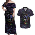 Fight Cancer In All Colors Australia Indigenous Couples Matching Off Shoulder Maxi Dress and Hawaiian Shirt Dragonflies Aboriginal Art