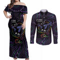 Fight Cancer In All Colors Australia Indigenous Couples Matching Off Shoulder Maxi Dress and Long Sleeve Button Shirt Dragonflies Aboriginal Art