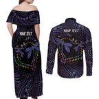Fight Cancer In All Colors Australia Indigenous Couples Matching Off Shoulder Maxi Dress and Long Sleeve Button Shirt Dragonflies Aboriginal Art