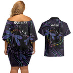 Fight Cancer In All Colors Australia Indigenous Couples Matching Off Shoulder Short Dress and Hawaiian Shirt Dragonflies Aboriginal Art