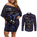 Fight Cancer In All Colors Australia Indigenous Couples Matching Off Shoulder Short Dress and Long Sleeve Button Shirt Dragonflies Aboriginal Art