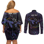 Fight Cancer In All Colors Australia Indigenous Couples Matching Off Shoulder Short Dress and Long Sleeve Button Shirt Dragonflies Aboriginal Art