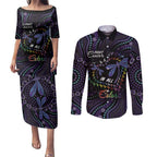 Fight Cancer In All Colors Australia Indigenous Couples Matching Puletasi and Long Sleeve Button Shirt Dragonflies Aboriginal Art