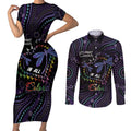 Fight Cancer In All Colors Australia Indigenous Couples Matching Short Sleeve Bodycon Dress and Long Sleeve Button Shirt Dragonflies Aboriginal Art