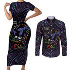 Fight Cancer In All Colors Australia Indigenous Couples Matching Short Sleeve Bodycon Dress and Long Sleeve Button Shirt Dragonflies Aboriginal Art