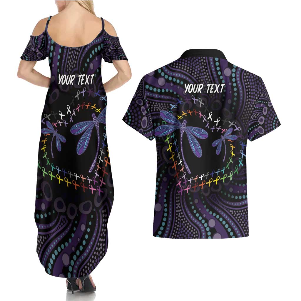 Fight Cancer In All Colors Australia Indigenous Couples Matching Summer Maxi Dress and Hawaiian Shirt Dragonflies Aboriginal Art