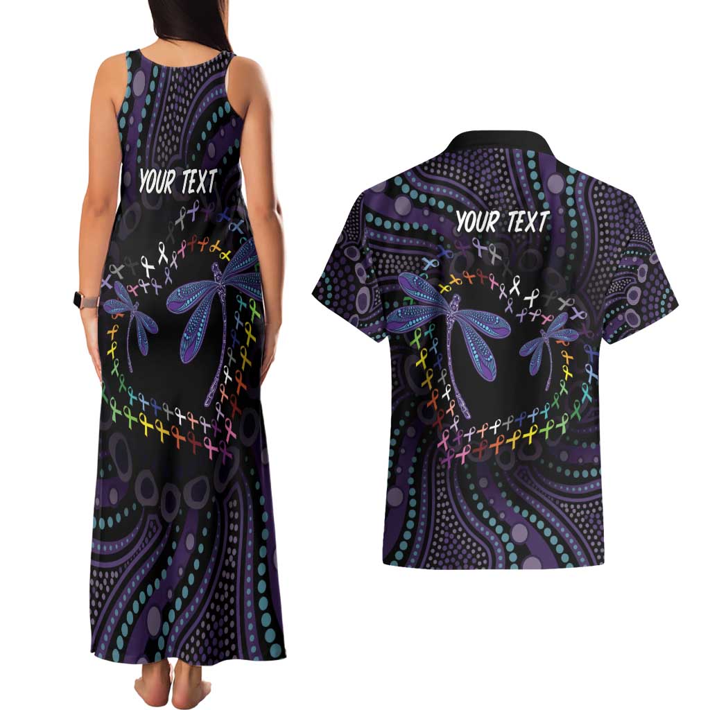 Fight Cancer In All Colors Australia Indigenous Couples Matching Tank Maxi Dress and Hawaiian Shirt Dragonflies Aboriginal Art