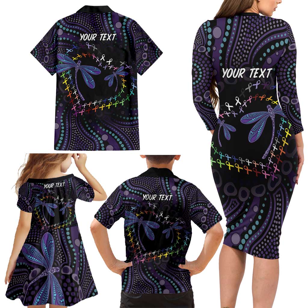 Fight Cancer In All Colors Australia Indigenous Family Matching Long Sleeve Bodycon Dress and Hawaiian Shirt Dragonflies Aboriginal Art