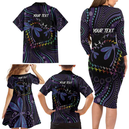 Fight Cancer In All Colors Australia Indigenous Family Matching Long Sleeve Bodycon Dress and Hawaiian Shirt Dragonflies Aboriginal Art