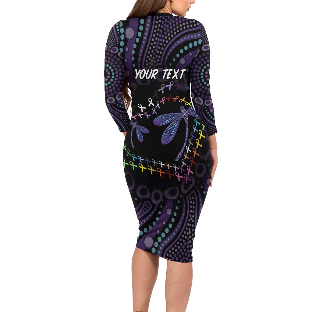 Fight Cancer In All Colors Australia Indigenous Family Matching Long Sleeve Bodycon Dress and Hawaiian Shirt Dragonflies Aboriginal Art