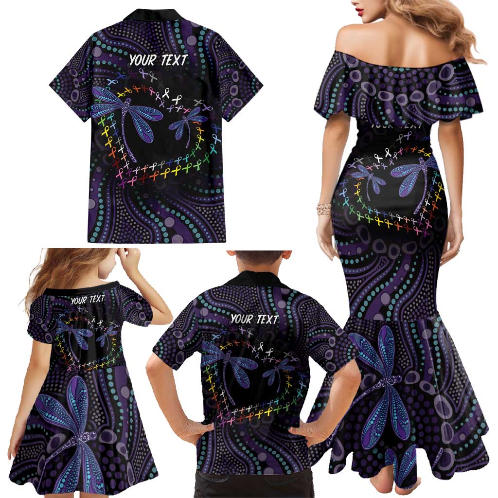Fight Cancer In All Colors Australia Indigenous Family Matching Mermaid Dress and Hawaiian Shirt Dragonflies Aboriginal Art