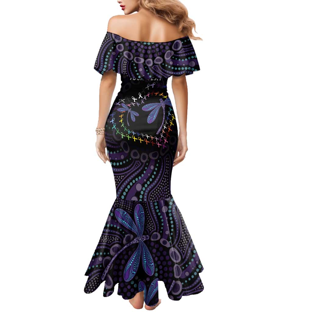 Fight Cancer In All Colors Australia Indigenous Family Matching Mermaid Dress and Hawaiian Shirt Dragonflies Aboriginal Art