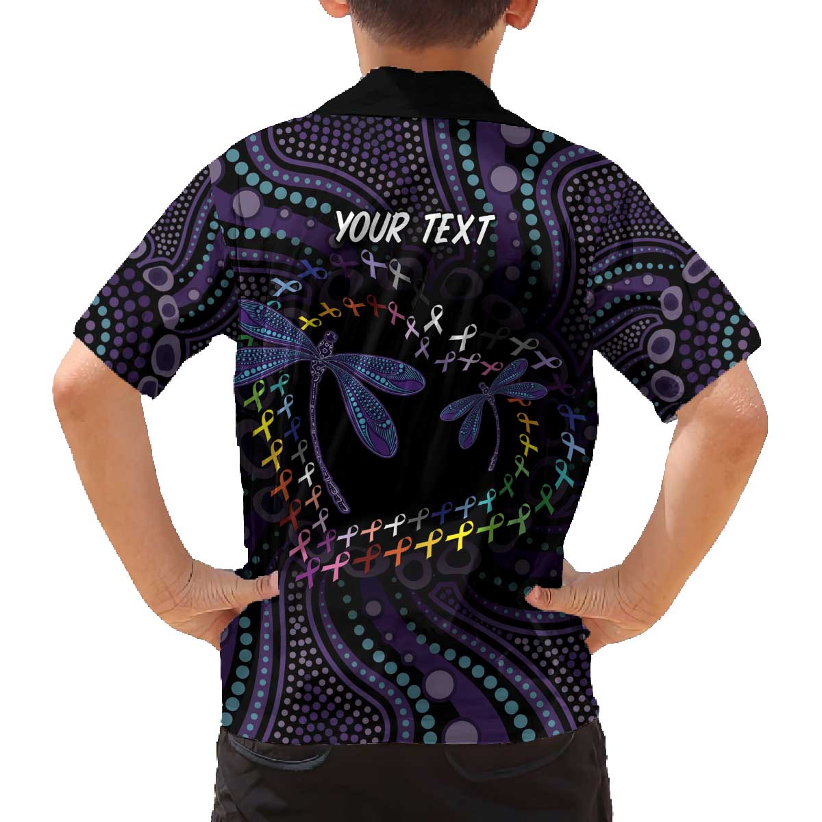 Fight Cancer In All Colors Australia Indigenous Family Matching Off The Shoulder Long Sleeve Dress and Hawaiian Shirt Dragonflies Aboriginal Art