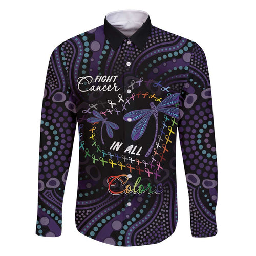 Fight Cancer In All Colors Australia Indigenous Family Matching Off The Shoulder Long Sleeve Dress and Hawaiian Shirt Dragonflies Aboriginal Art