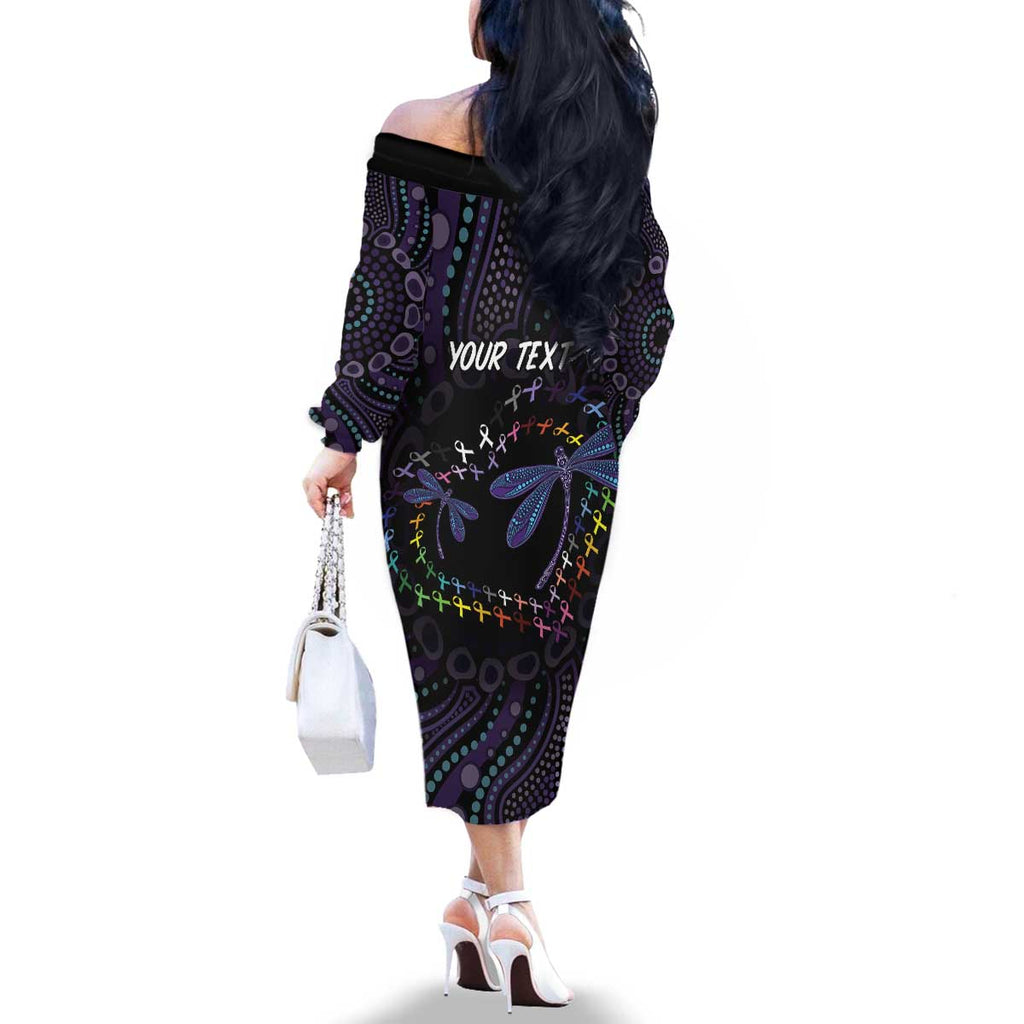 Fight Cancer In All Colors Australia Indigenous Family Matching Off The Shoulder Long Sleeve Dress and Hawaiian Shirt Dragonflies Aboriginal Art