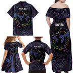 Fight Cancer In All Colors Australia Indigenous Family Matching Off Shoulder Maxi Dress and Hawaiian Shirt Dragonflies Aboriginal Art