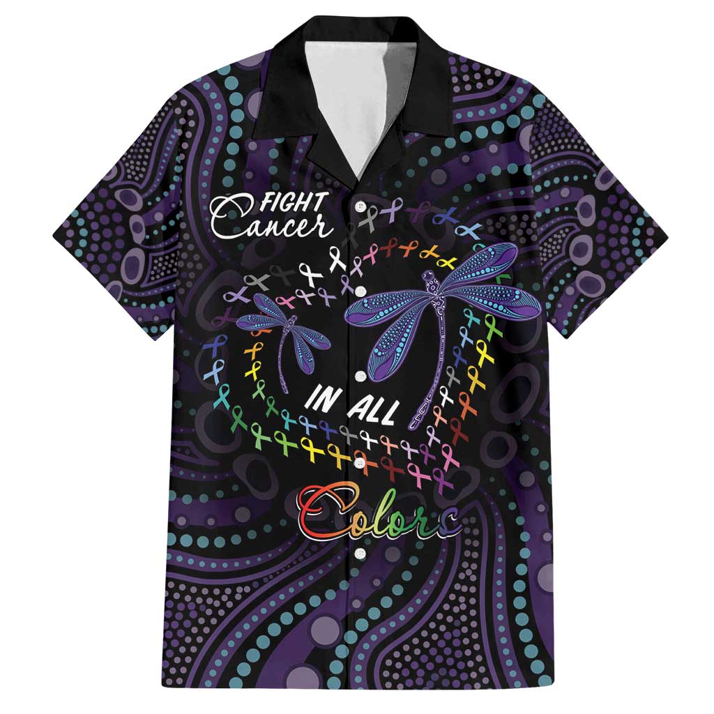 Fight Cancer In All Colors Australia Indigenous Family Matching Off Shoulder Maxi Dress and Hawaiian Shirt Dragonflies Aboriginal Art