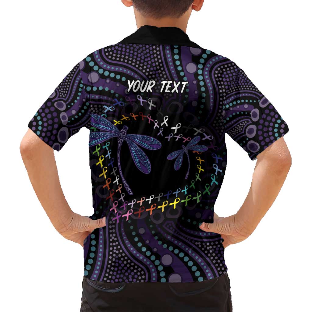 Fight Cancer In All Colors Australia Indigenous Family Matching Off Shoulder Short Dress and Hawaiian Shirt Dragonflies Aboriginal Art