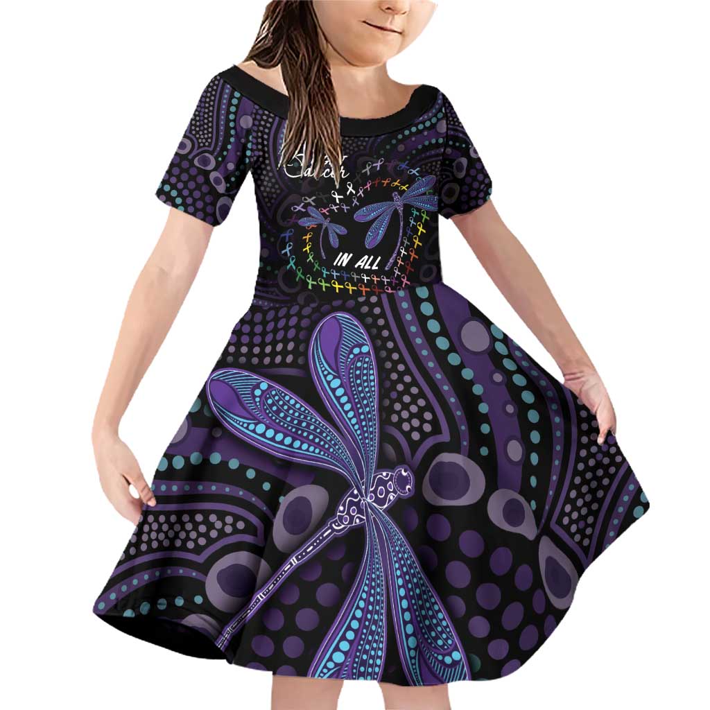 Fight Cancer In All Colors Australia Indigenous Family Matching Off Shoulder Short Dress and Hawaiian Shirt Dragonflies Aboriginal Art