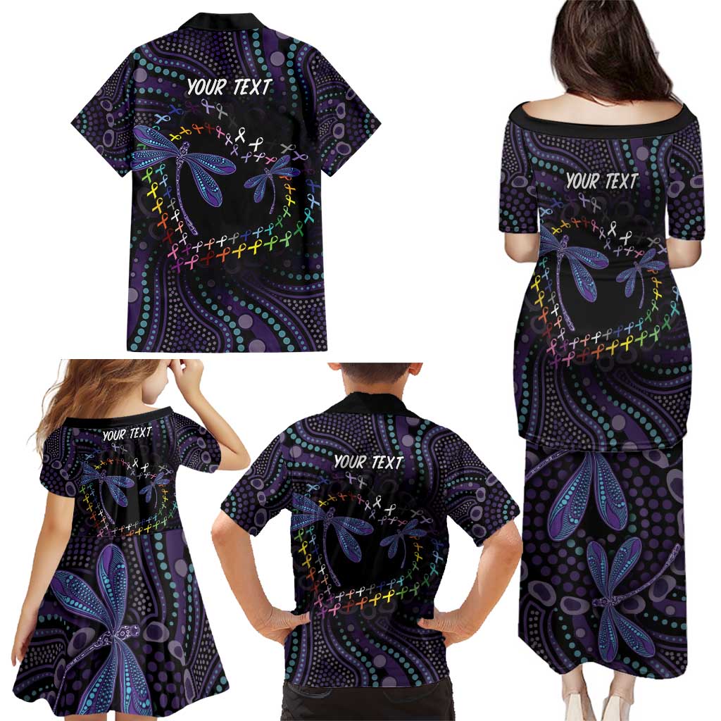 Fight Cancer In All Colors Australia Indigenous Family Matching Puletasi and Hawaiian Shirt Dragonflies Aboriginal Art