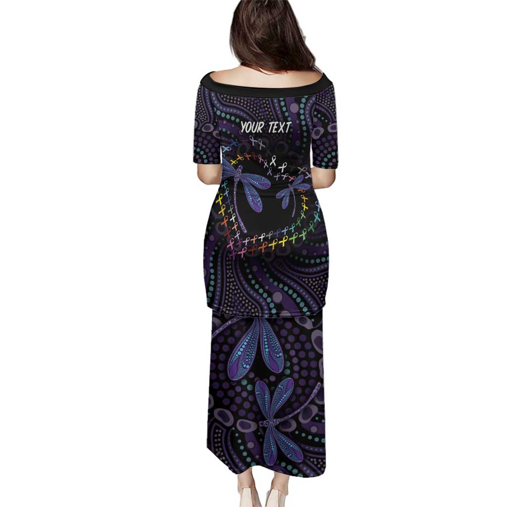 Fight Cancer In All Colors Australia Indigenous Family Matching Puletasi and Hawaiian Shirt Dragonflies Aboriginal Art