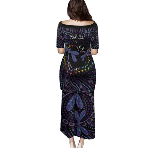 Fight Cancer In All Colors Australia Indigenous Family Matching Puletasi and Hawaiian Shirt Dragonflies Aboriginal Art