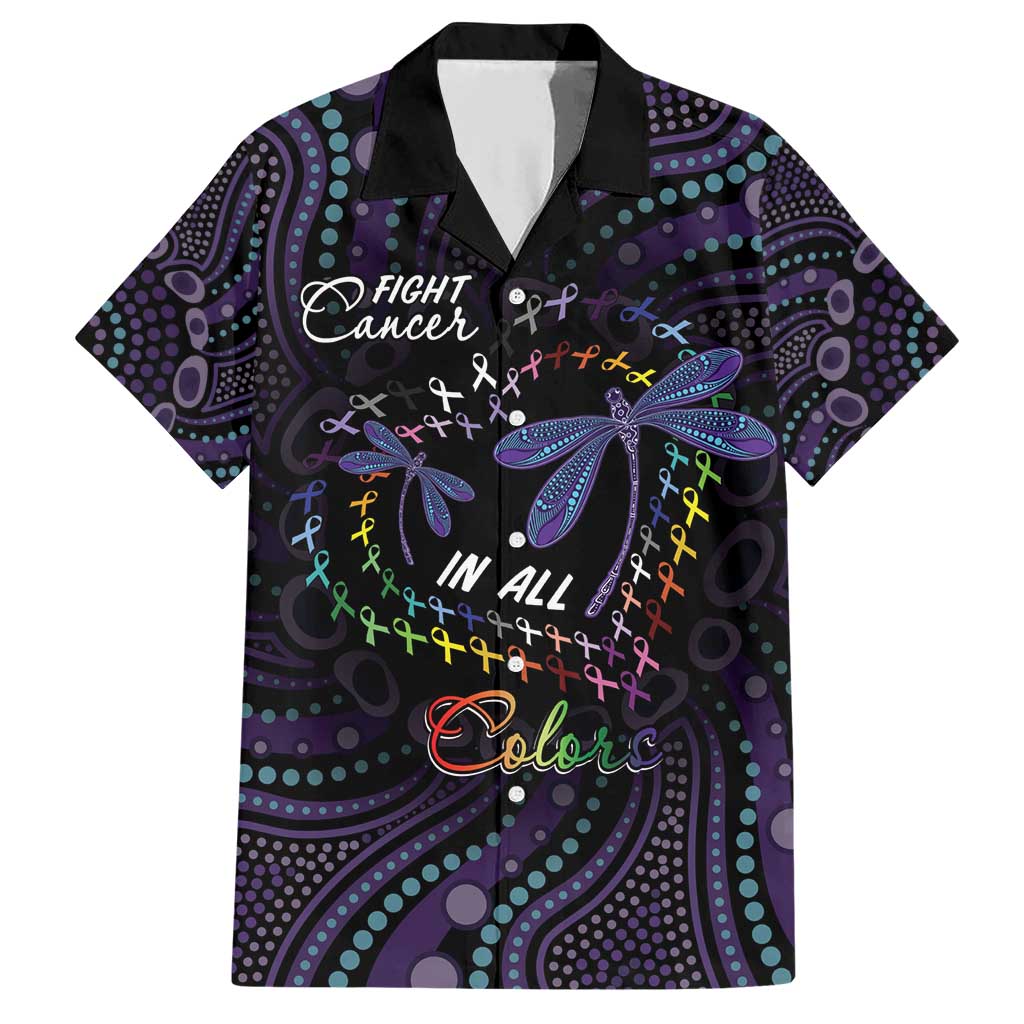 Fight Cancer In All Colors Australia Indigenous Family Matching Short Sleeve Bodycon Dress and Hawaiian Shirt Dragonflies Aboriginal Art