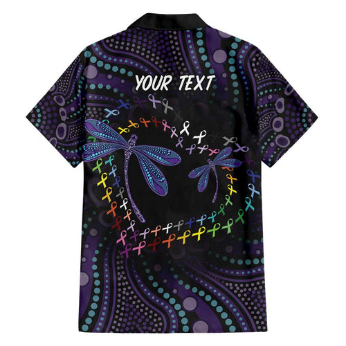 Fight Cancer In All Colors Australia Indigenous Family Matching Short Sleeve Bodycon Dress and Hawaiian Shirt Dragonflies Aboriginal Art