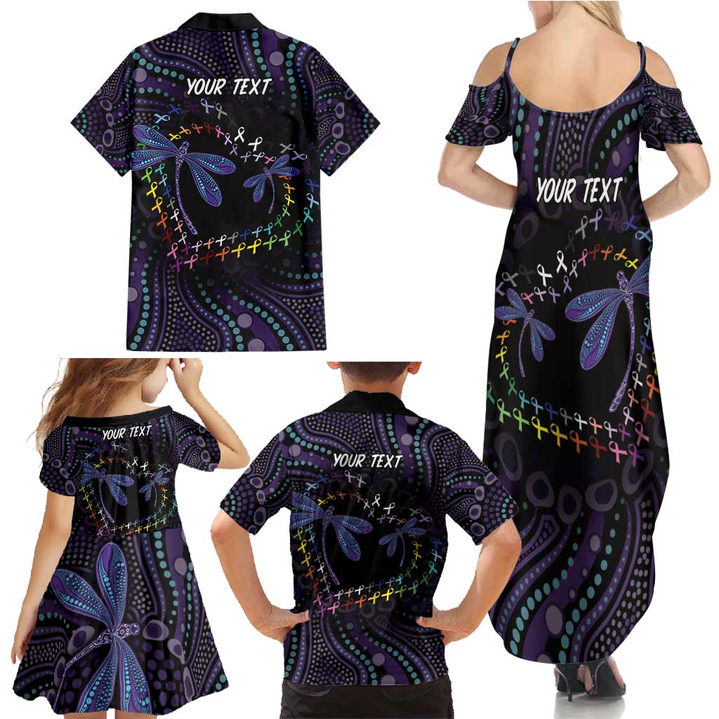 Fight Cancer In All Colors Australia Indigenous Family Matching Summer Maxi Dress and Hawaiian Shirt Dragonflies Aboriginal Art