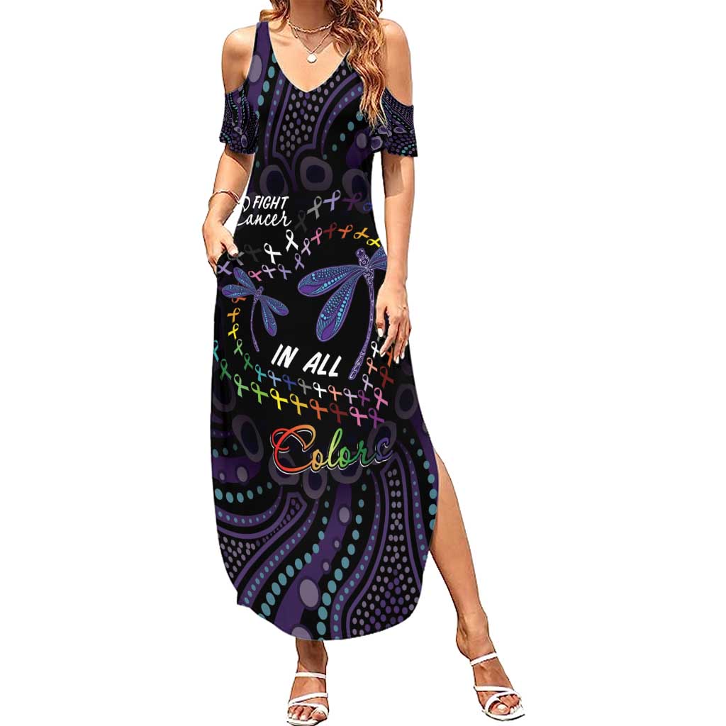 Fight Cancer In All Colors Australia Indigenous Family Matching Summer Maxi Dress and Hawaiian Shirt Dragonflies Aboriginal Art
