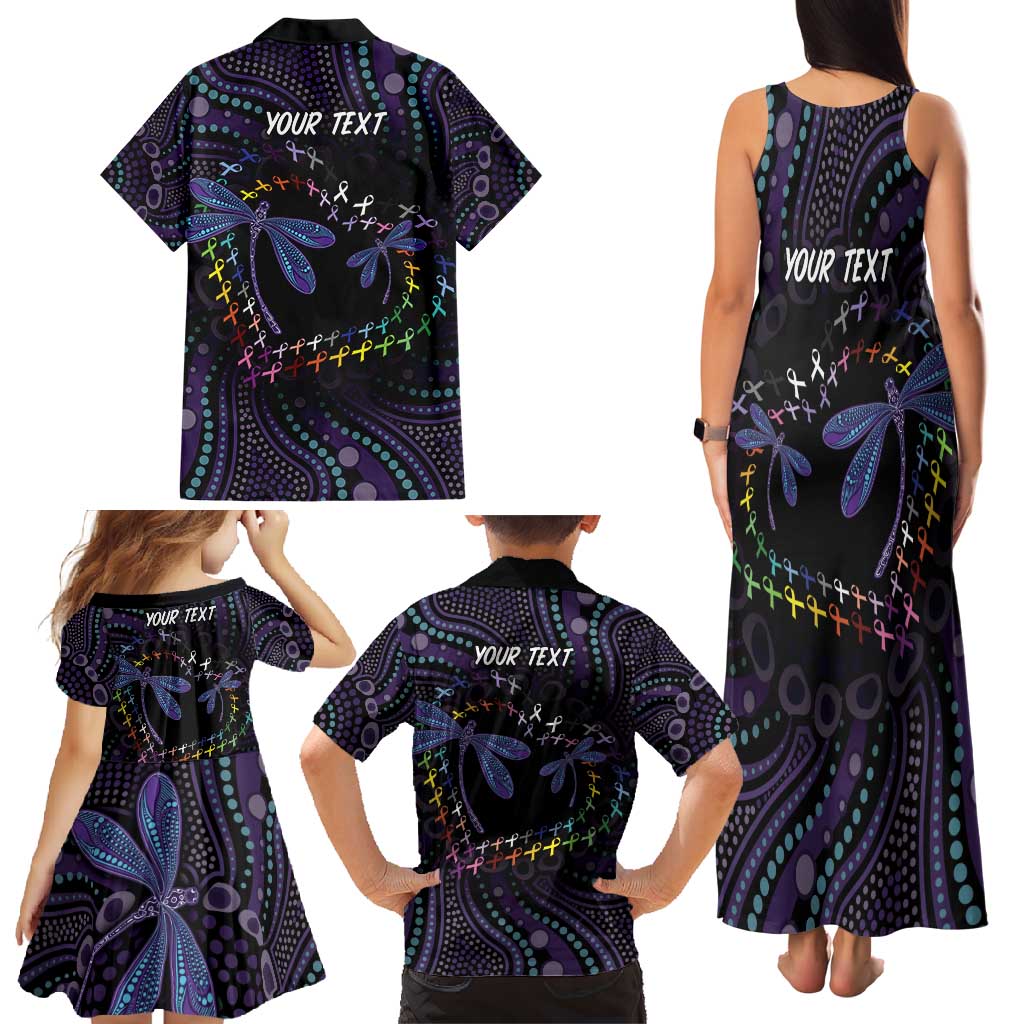 Fight Cancer In All Colors Australia Indigenous Family Matching Tank Maxi Dress and Hawaiian Shirt Dragonflies Aboriginal Art