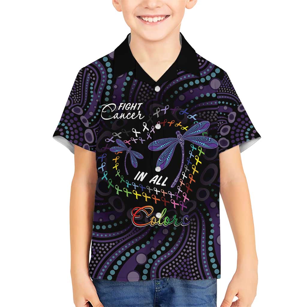 Fight Cancer In All Colors Australia Indigenous Kid Hawaiian Shirt Dragonflies Aboriginal Art